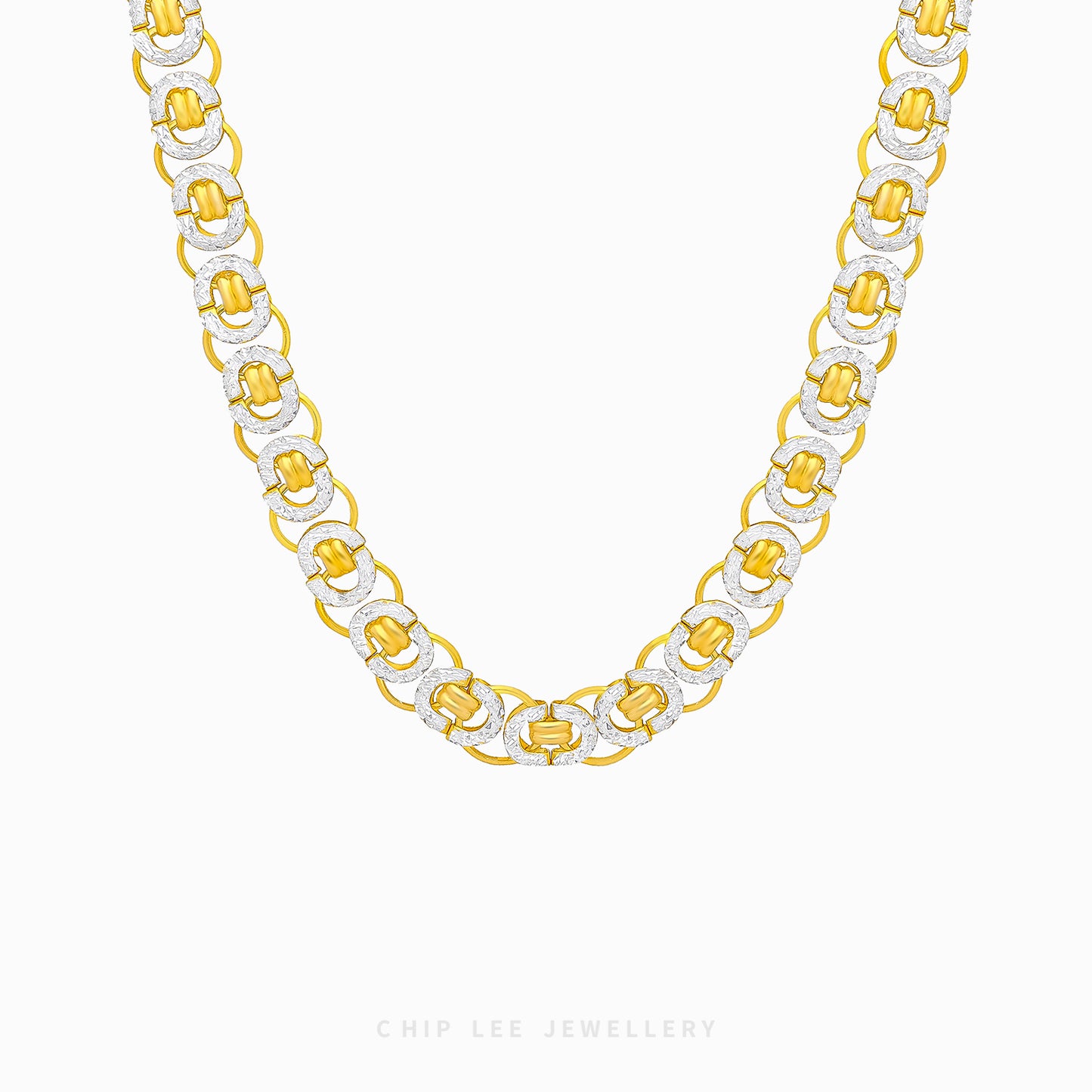 Duo Tone Turkey Link Chain Necklace with alternating yellow and white gold links in 916 gold by Chip Lee Jewellery Singapore