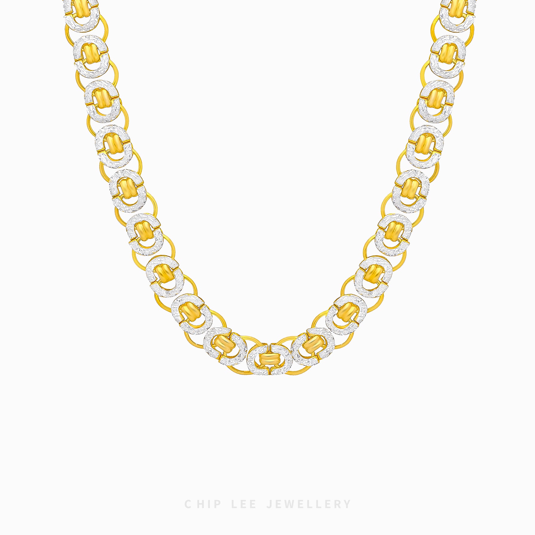 Duo Tone Turkey Link Chain Necklace with alternating yellow and white gold links in 916 gold by Chip Lee Jewellery Singapore