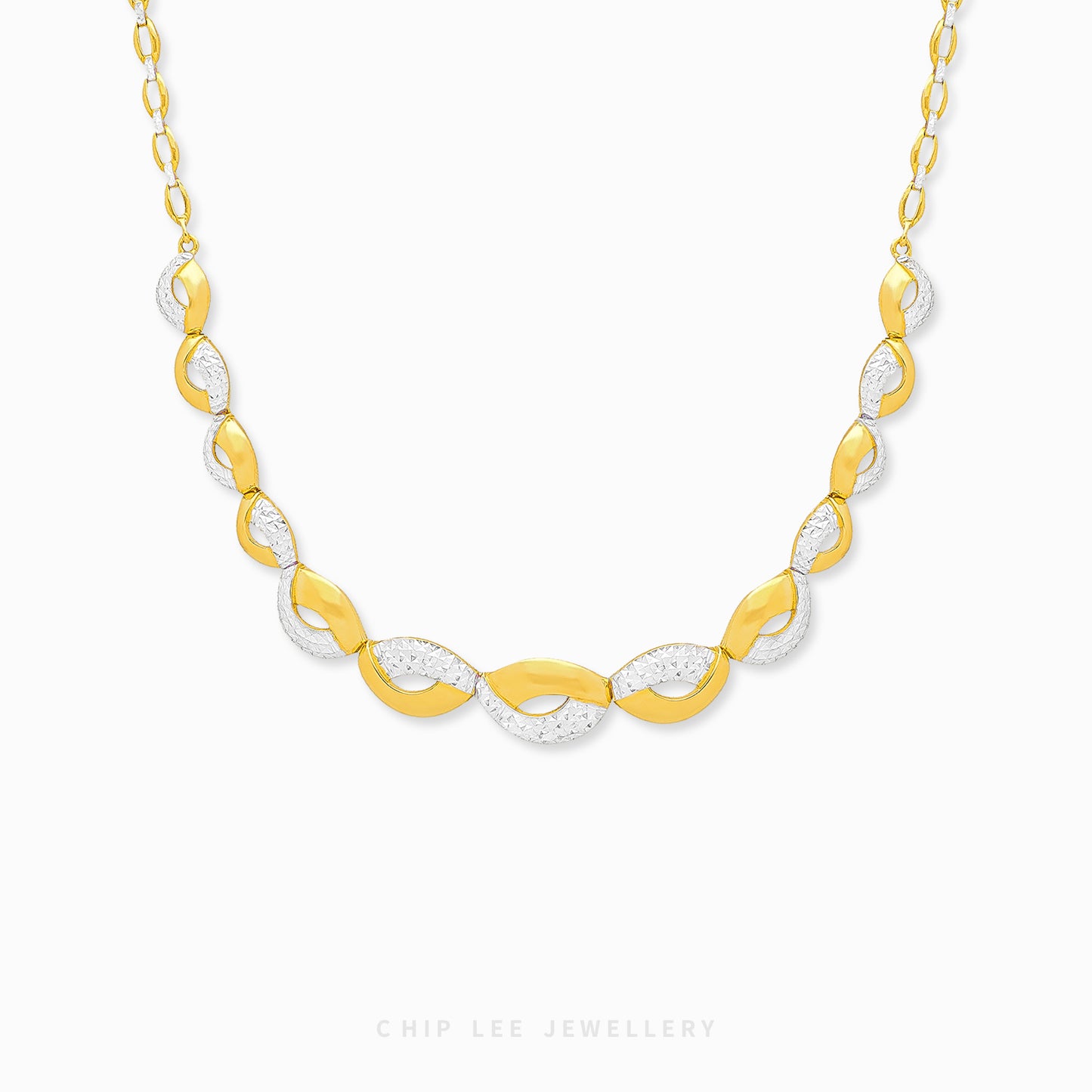 Chip Lee Duo Tone Turkey Necklace. Certified 916 Gold (22K) necklace with a vibrant two-tone contrast. Elegant Singapore jewellery design.