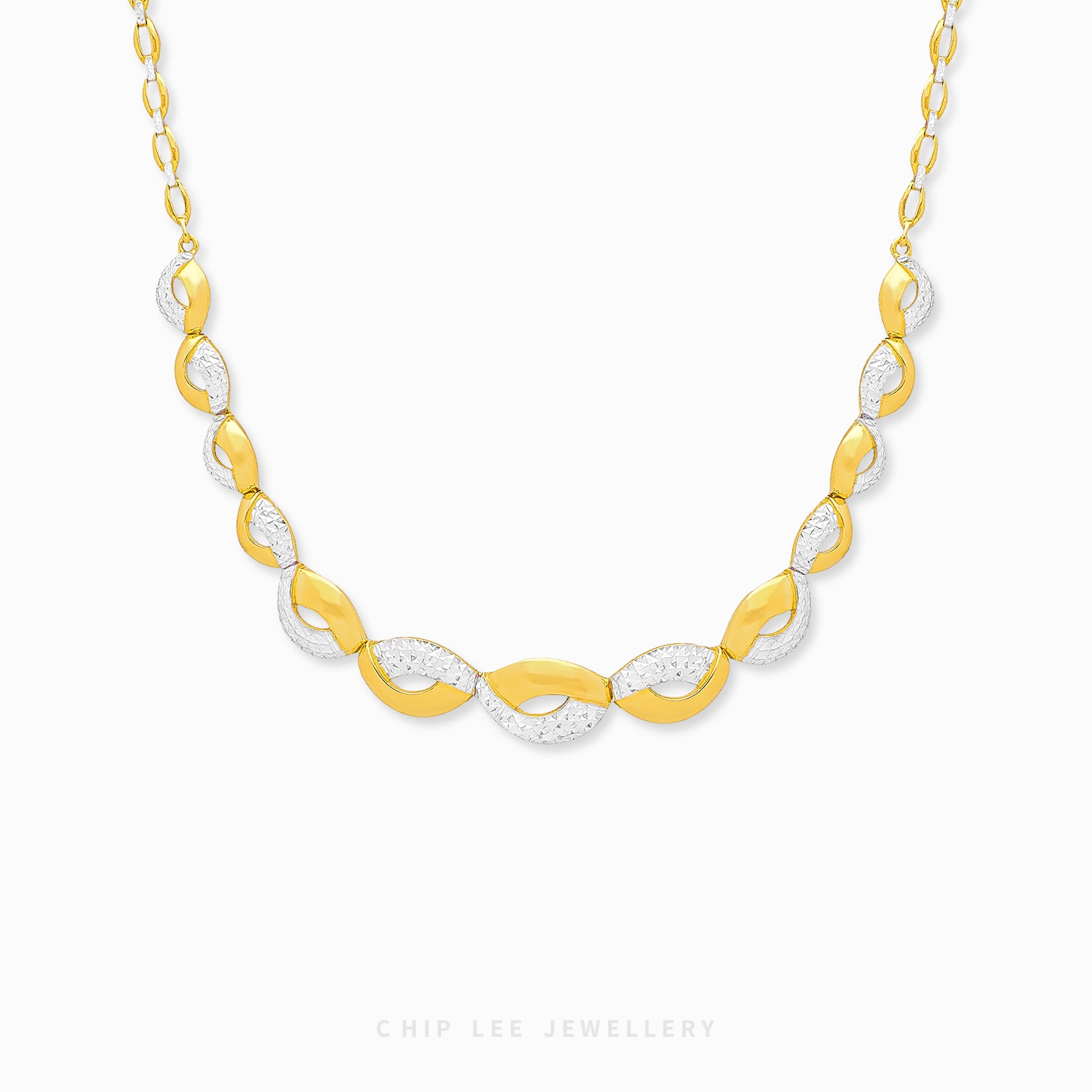 Chip Lee Duo Tone Turkey Necklace. Certified 916 Gold (22K) necklace with a vibrant two-tone contrast. Elegant Singapore jewellery design.