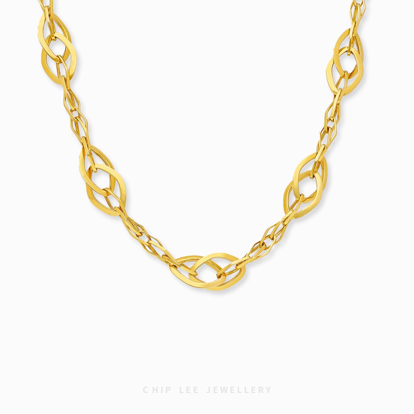 Fancy Link Chain Necklace with uniquely designed interlocking links in 916 gold by Chip Lee Jewellery Singapore