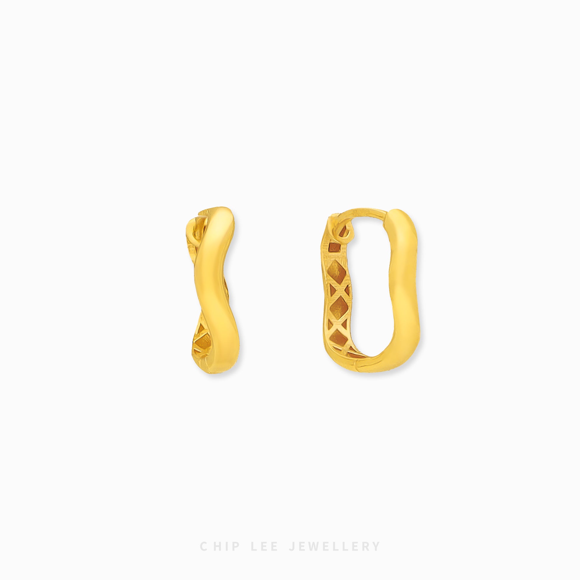 Gleam Curve Hoop Earrings in 916 gold, gently curved statement hoops by Chip Lee Jewellery Singapore