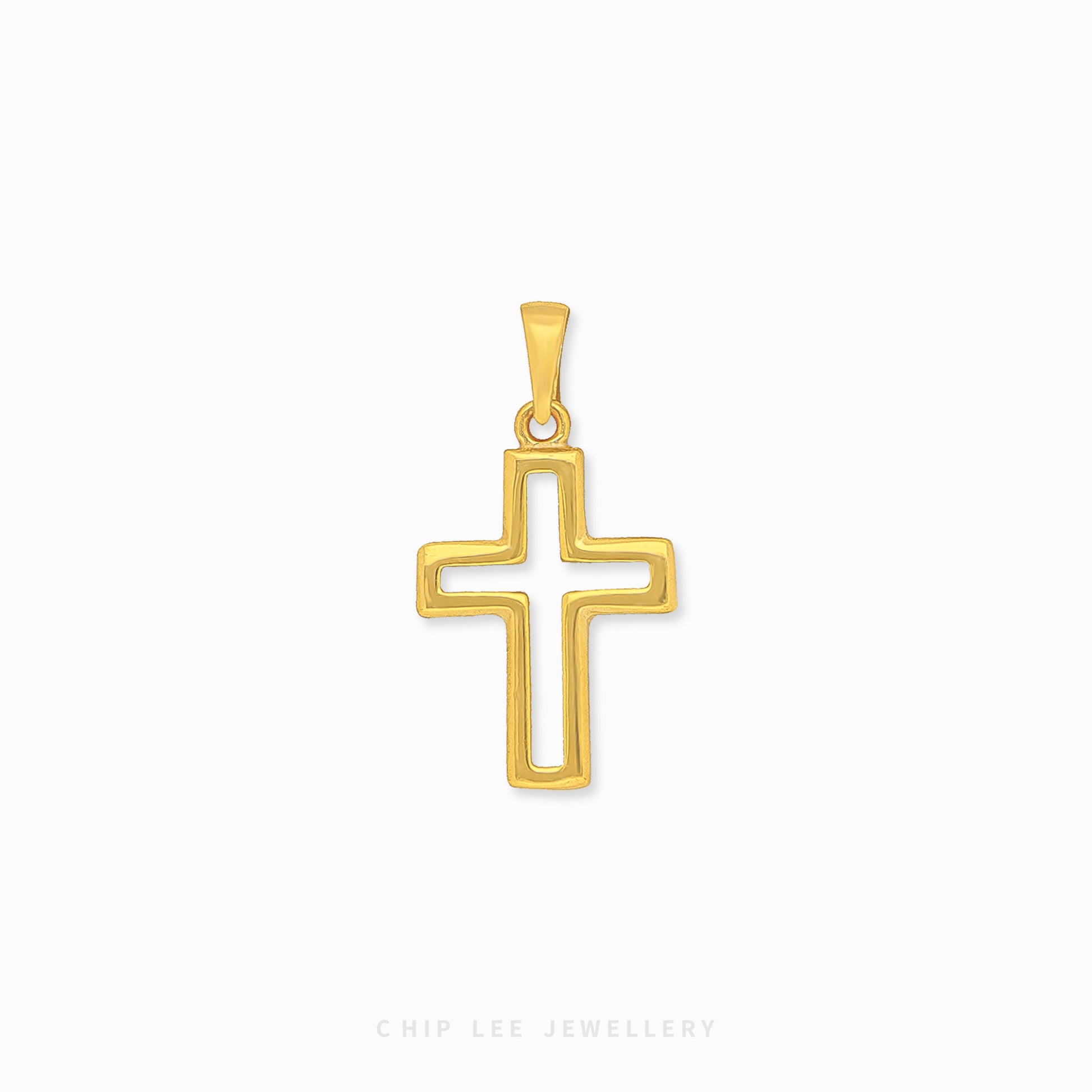916 gold cross pendant with intricate details and a polish finish. Hallmarked in Singapore for certified purity and authenticity.