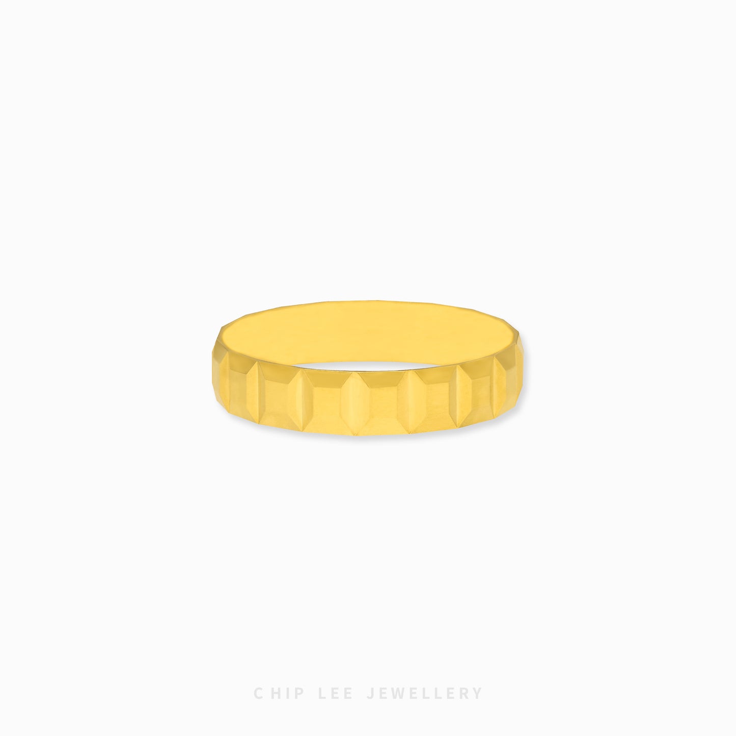 Ice Cube Ring with geometric cube-style facets band in 916 gold by Chip Lee Jewellery Singapore