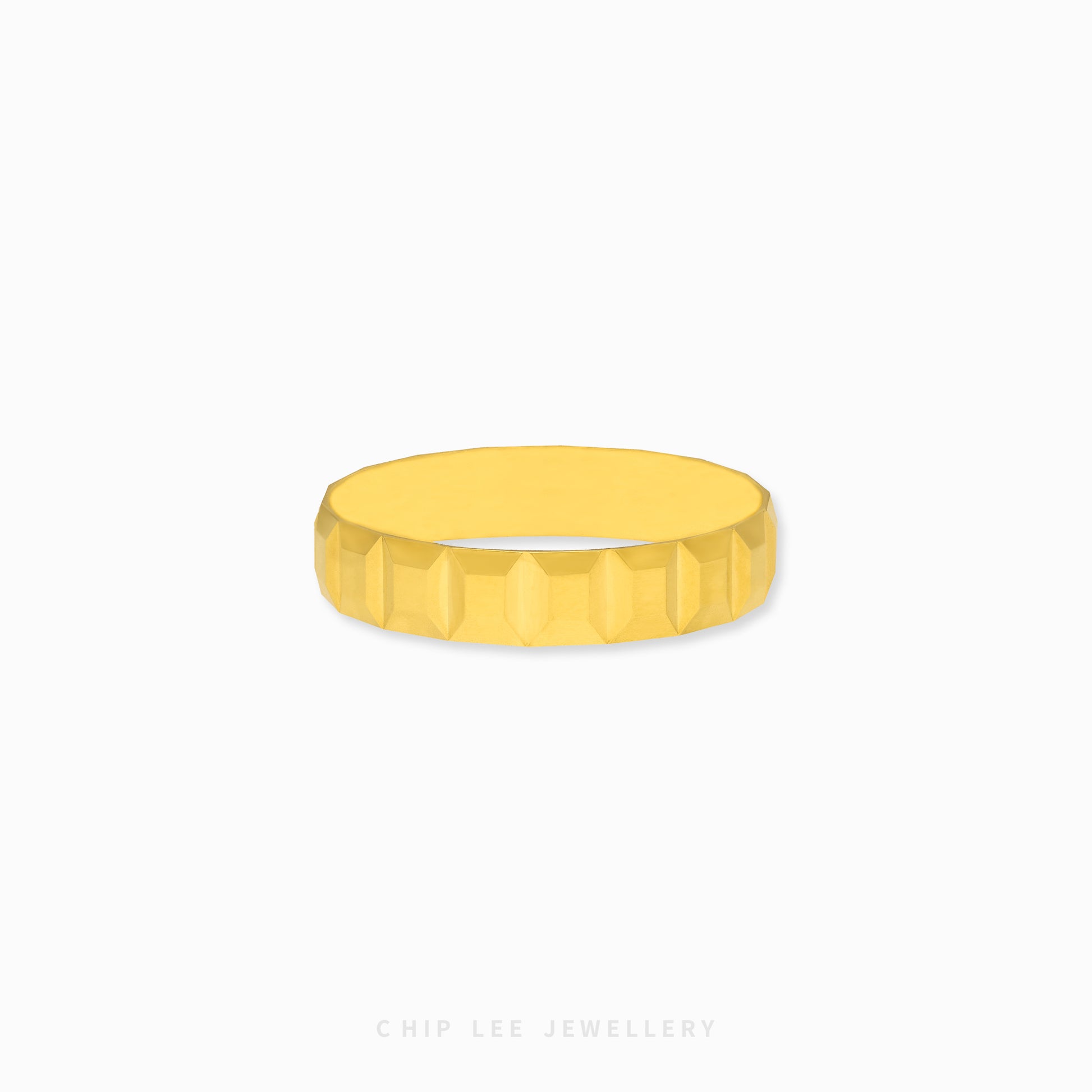 Ice Cube Ring with geometric cube-style facets band in 916 gold by Chip Lee Jewellery Singapore