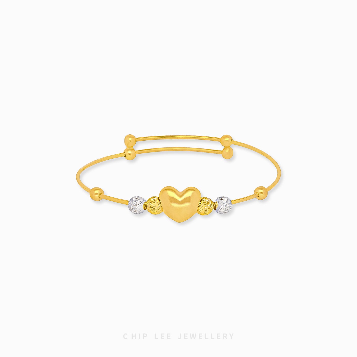 Duo Tone Heart Charm Baby Bangle