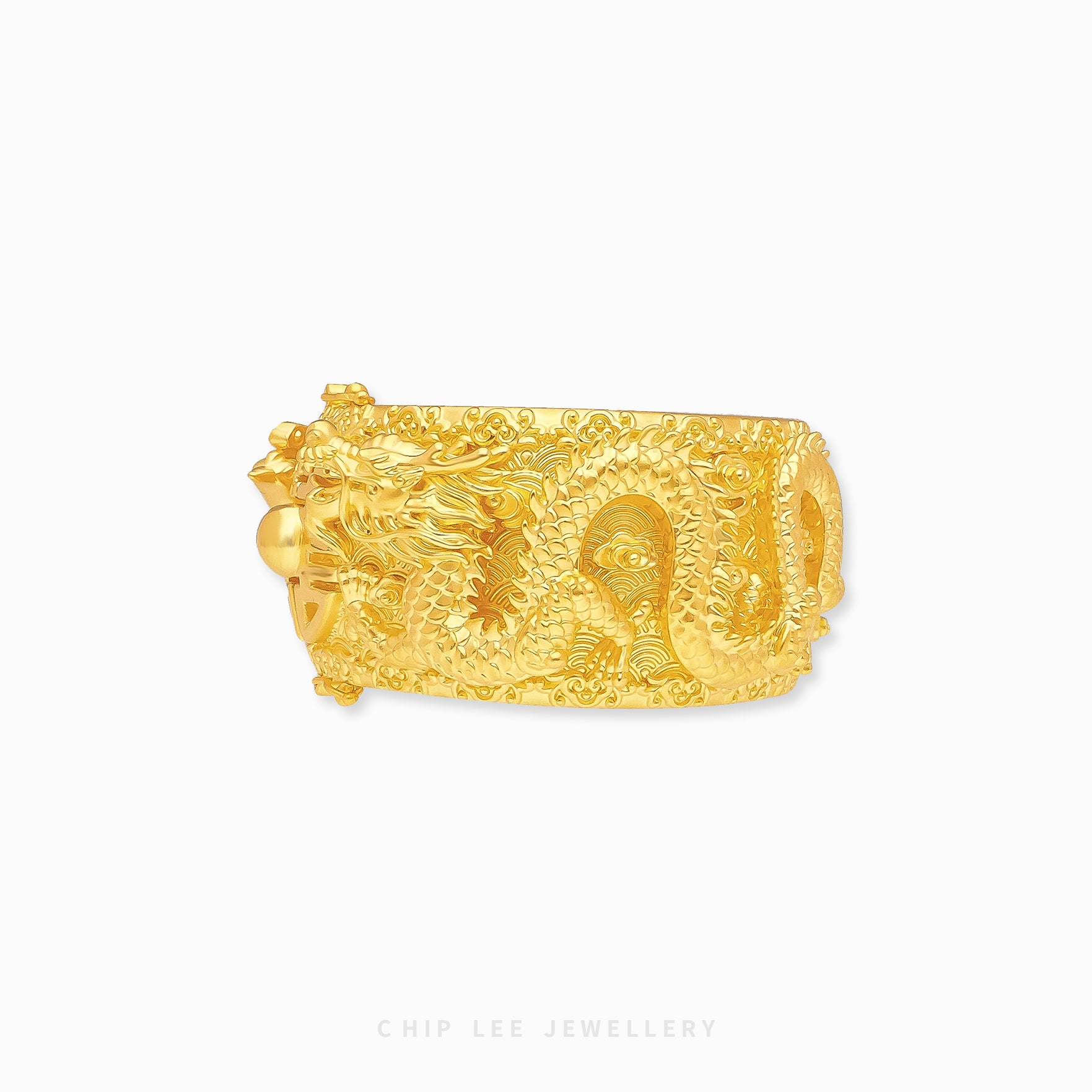 999 Pure Gold Dragon Phoenix Long Feng Bangle with intricate engravings symbolising harmony, unity, and prosperity in traditional Chinese culture.