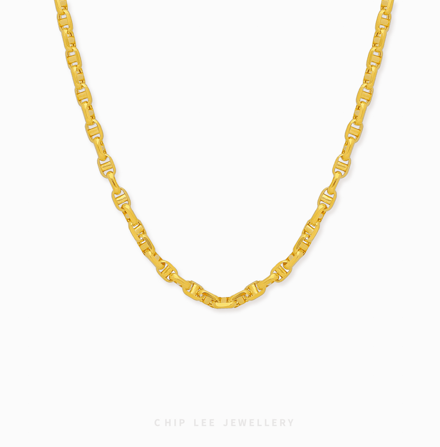 916 Gold Mariner Link Chain by Chip Lee Jewellery Singapore. Iconic anchor-inspired links symbolizing strength, stability, and good fortune.