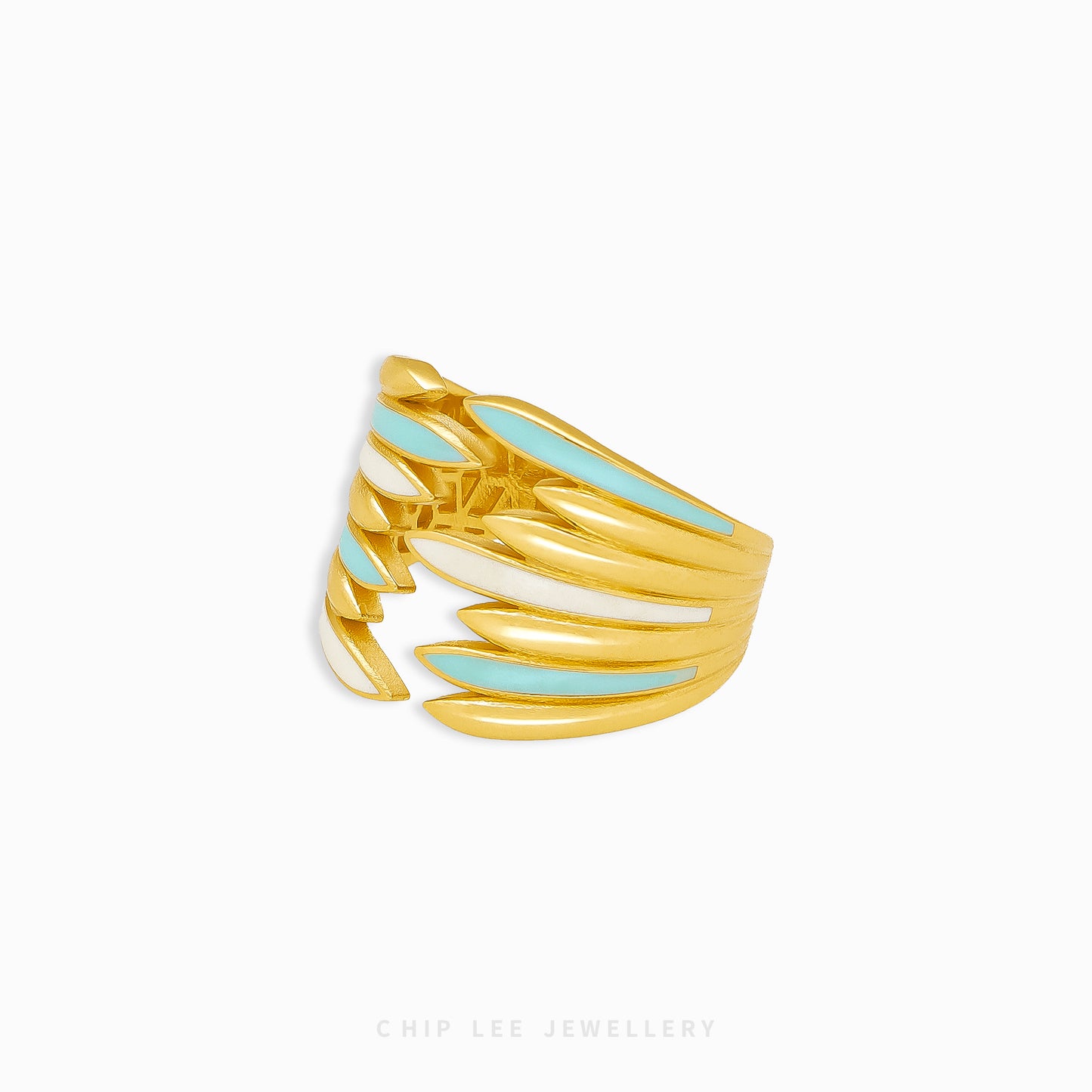 Turquoise & White Enameled Wings Ring