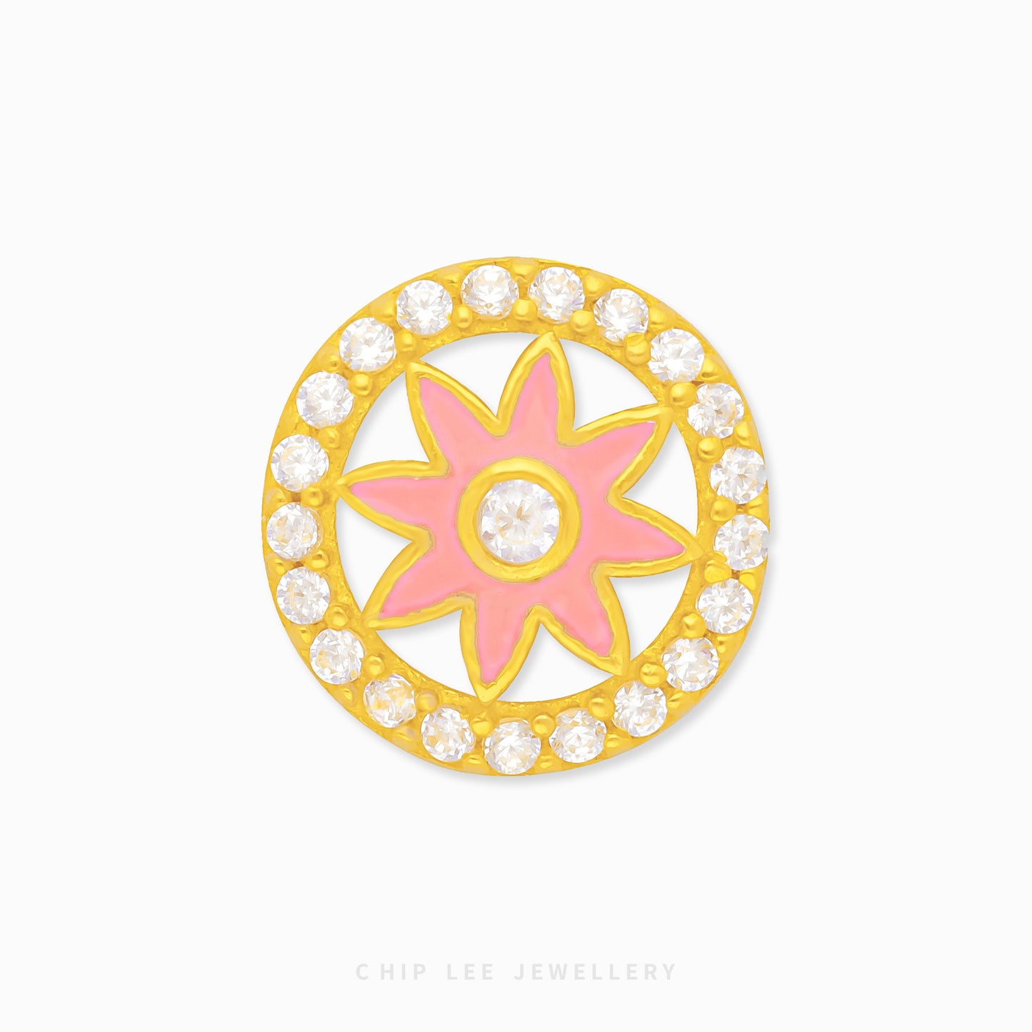 Pink Flower Circle Charm
