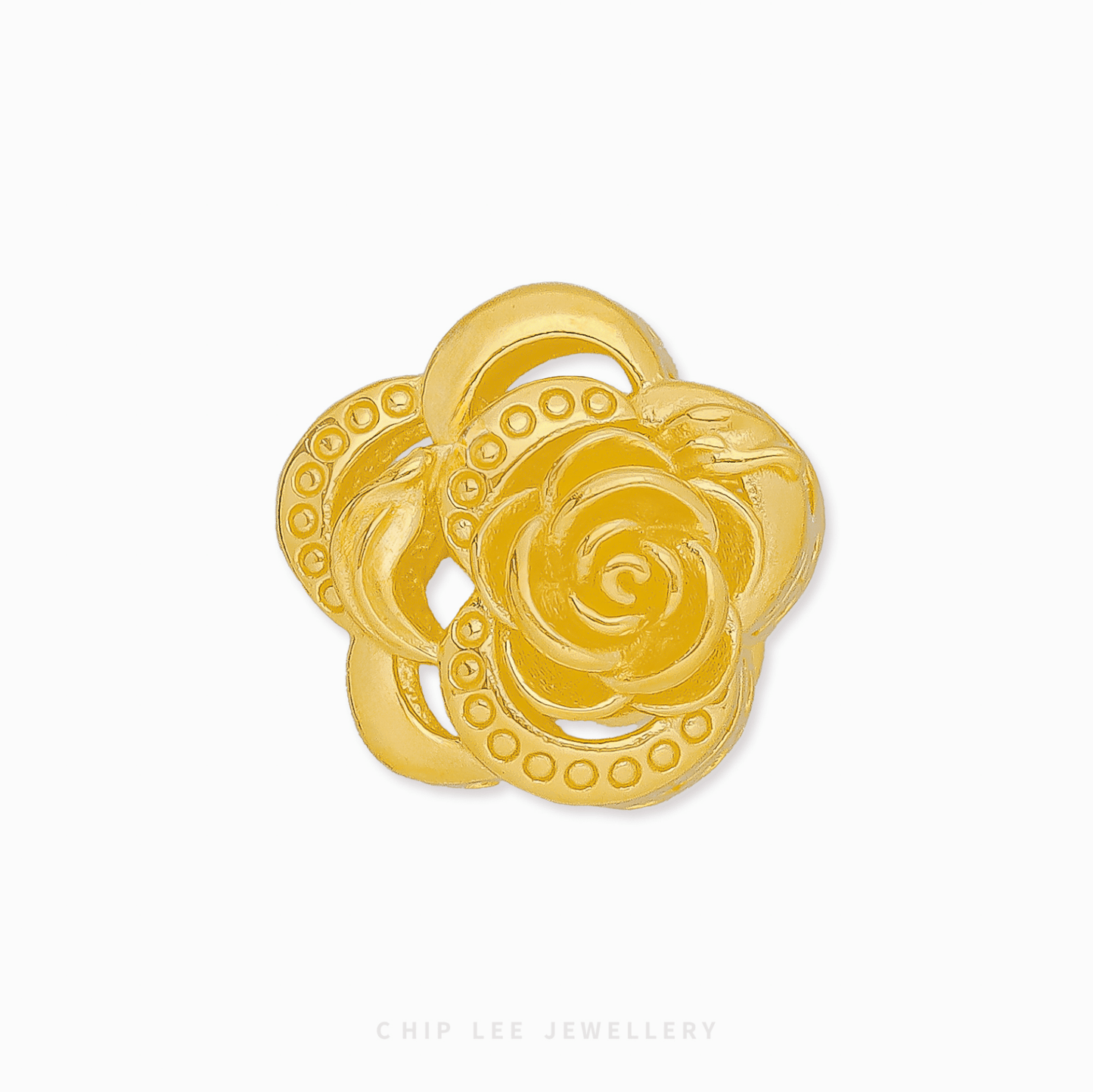 916 Gold Rose Charm by Chip Lee Jewellery Singapore. Highly detailed floral charm symbolizing enduring love, beauty, and passionate elegance.