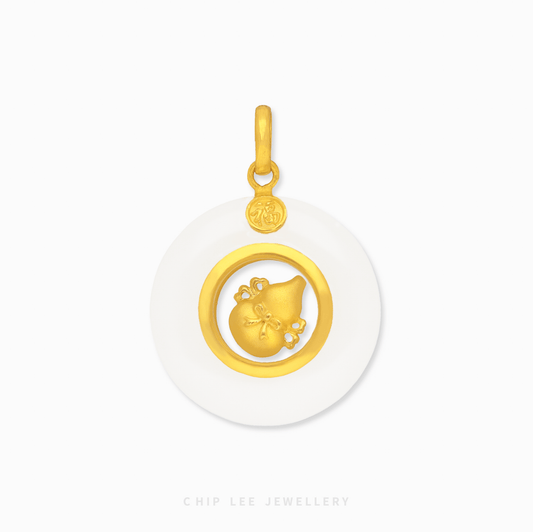 999 Pure Gold Hu Lu (葫芦) Gourd He Tian Jade Pendant