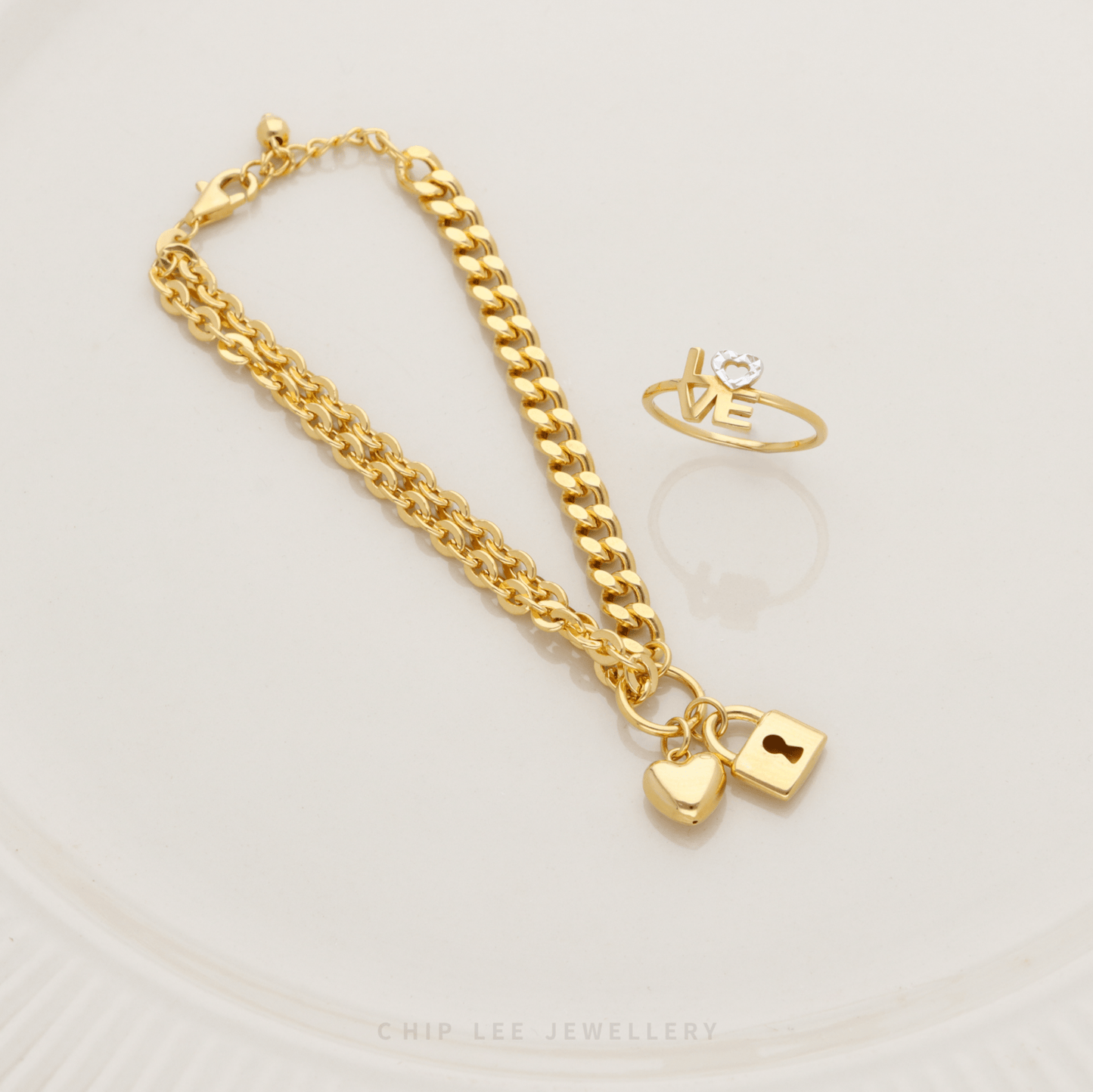 Heart and Lock Charm Bracelet
