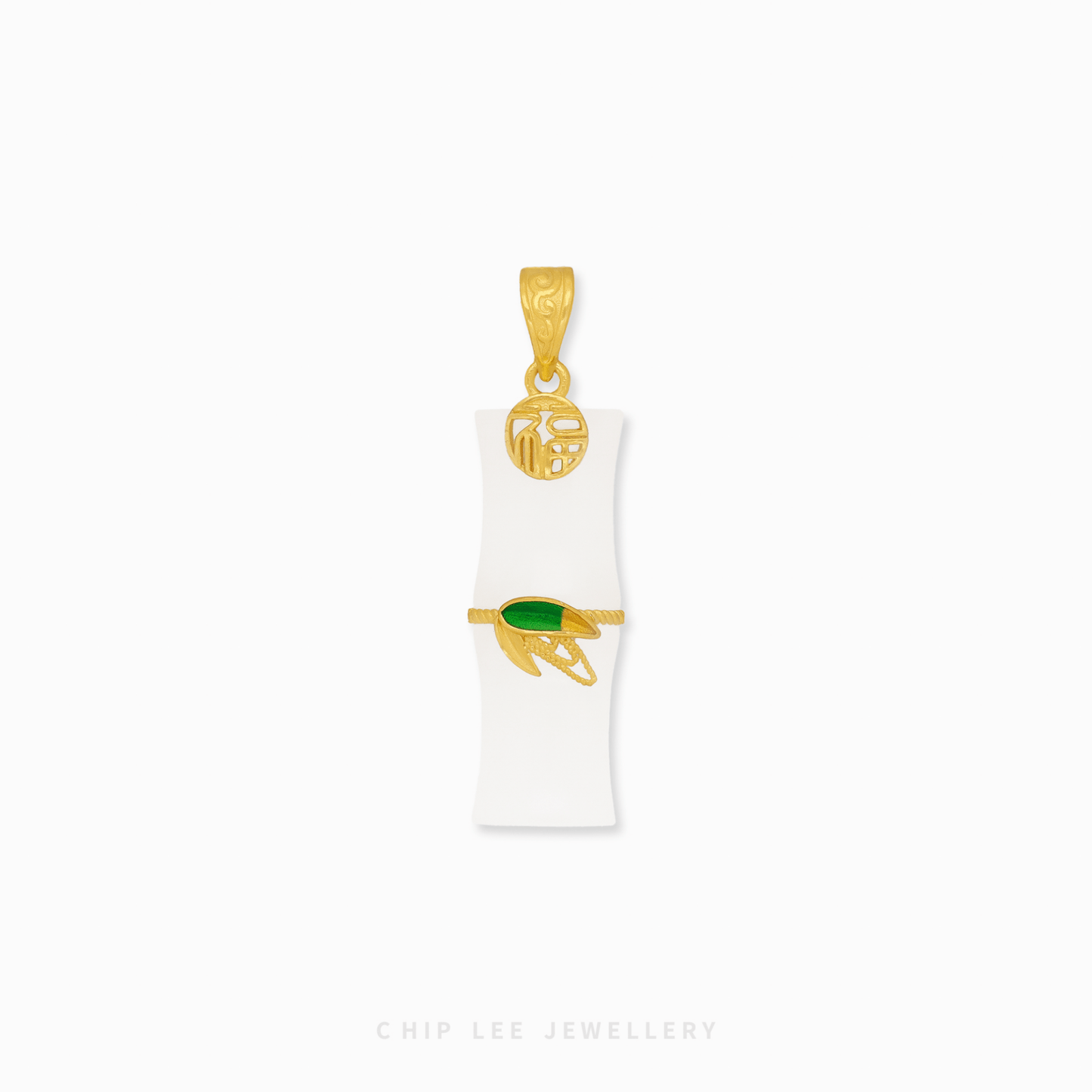 999 Pure Gold Bamboo He Tian Jade Pendant