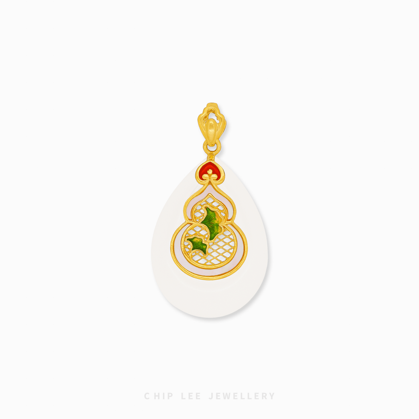 999 Pure Gold Hu Lu (葫芦) Gourd Teardrop He Tian Jade Pendant