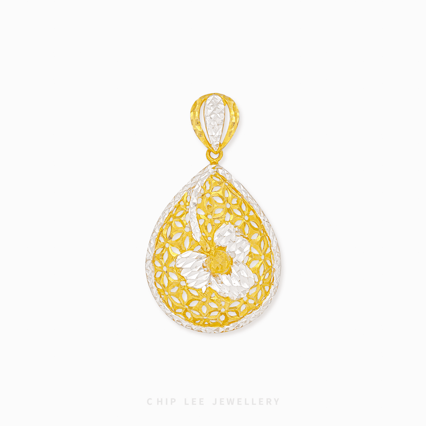 Duo Tone Filigree Teardrop Pendant