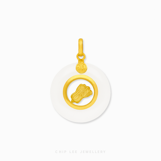 999 Pure Gold Cabbage Spinning He Tian Jade Pendant