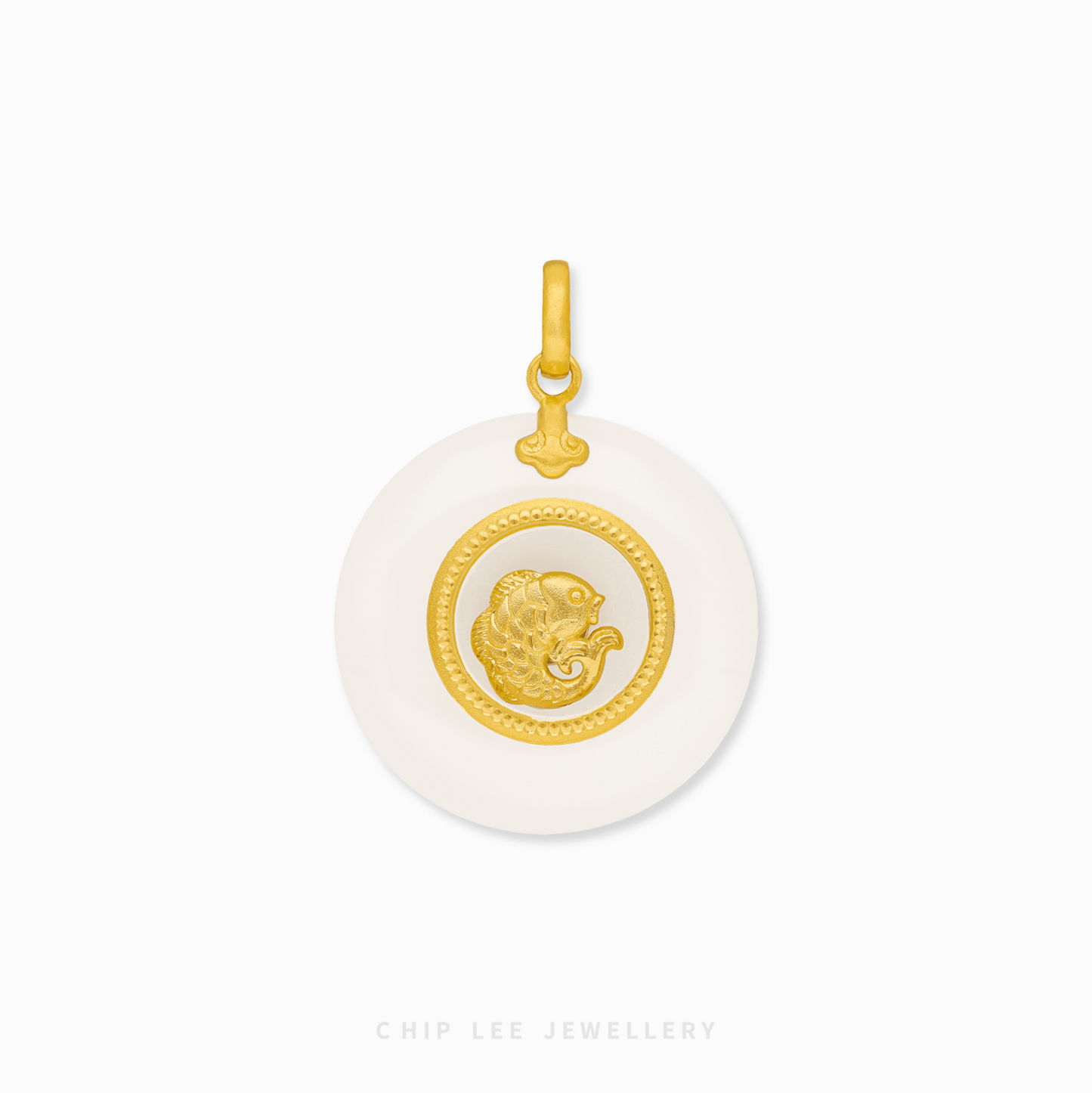 999 Pure Gold Fortune Fish Spinning He Tian Jade Pendant