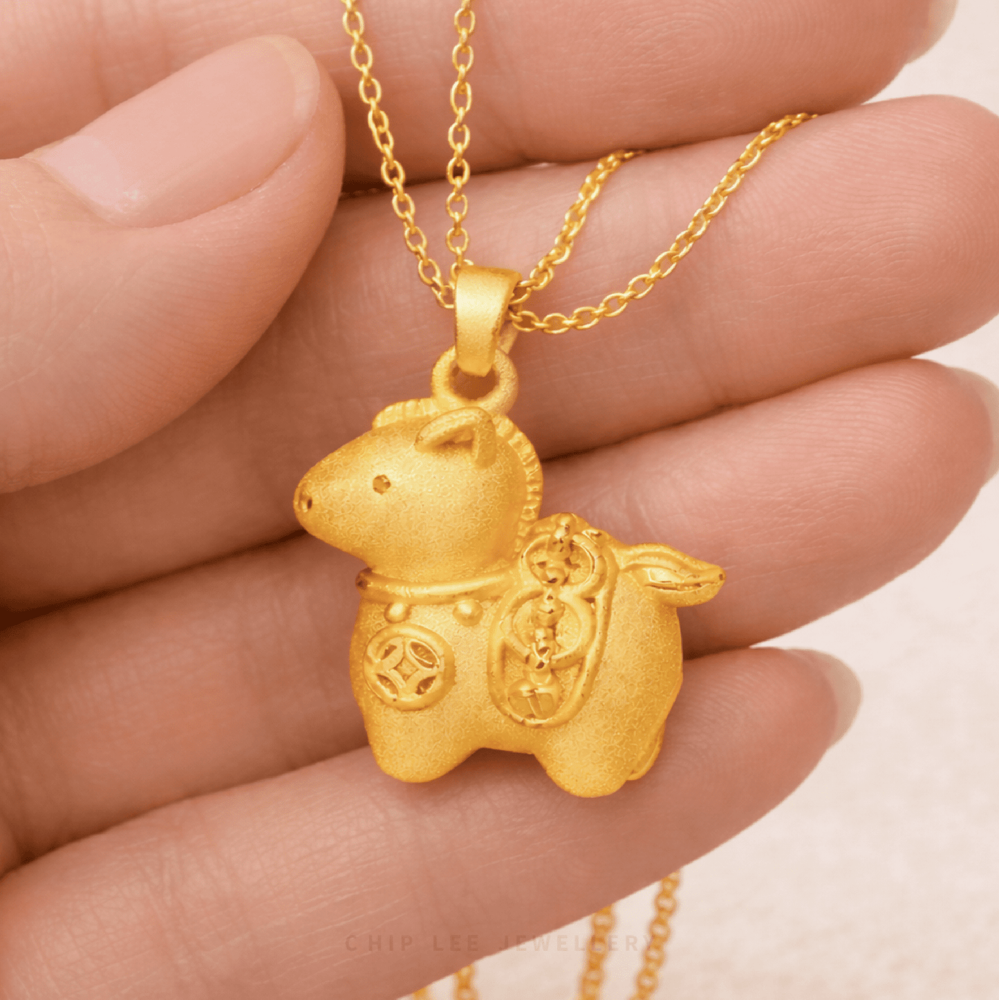 999 Pure Gold Auspicious Wealth Horse Pendant