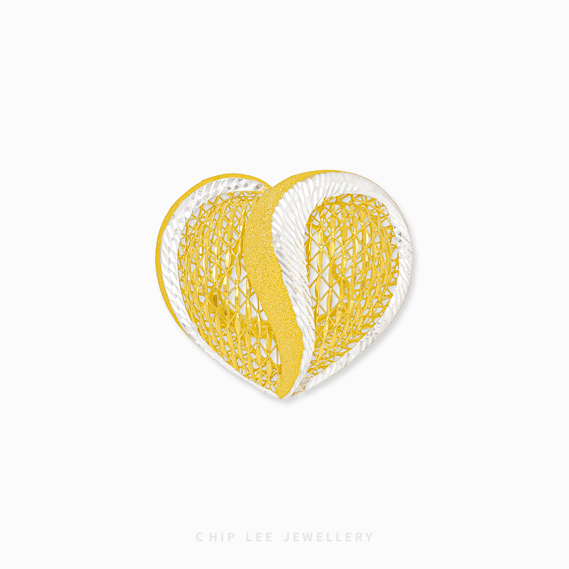 Bold duo-tone gold Statement Heart Ring with a chunky, weighty design, symbolizing unbreakable love and connection.