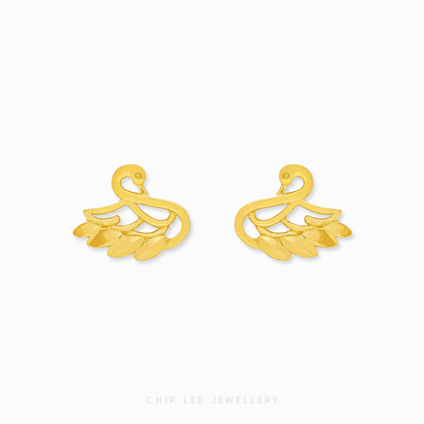 Swan Stud Earrings in 999 pure gold