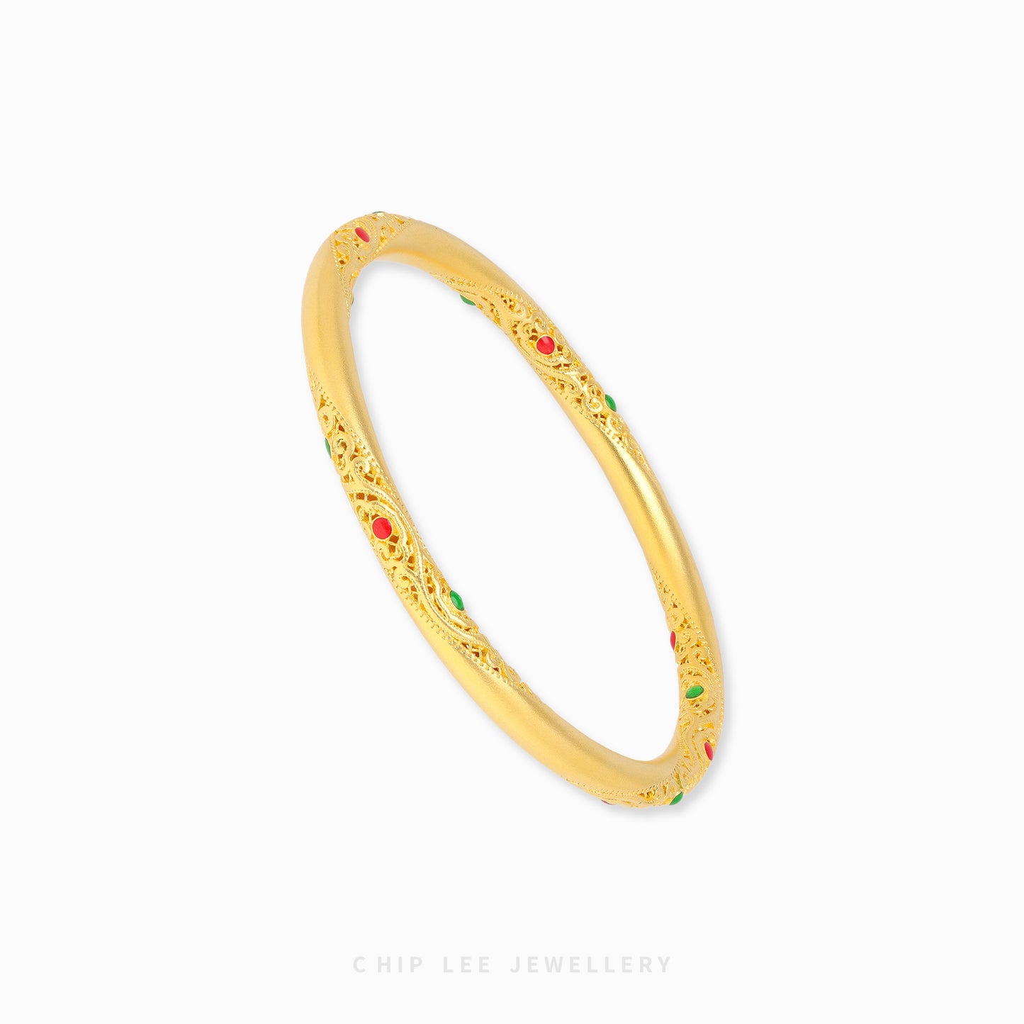 999 Pure Gold Nezha Red & Green Qiankun Gu Fa Jin Bangle symbolising courage, balance, and personal empowerment.