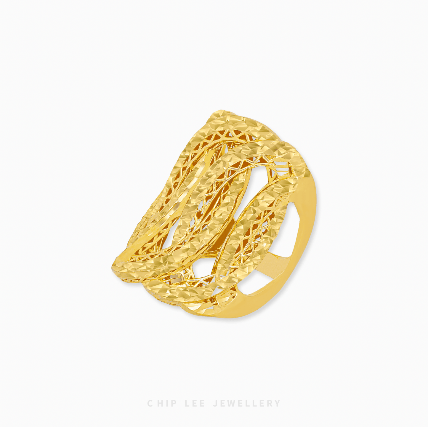 Textured Coco Ring in 916 gold, unique textured design adds understated glamour, versatile for layering or wearing solo as a statement piece.