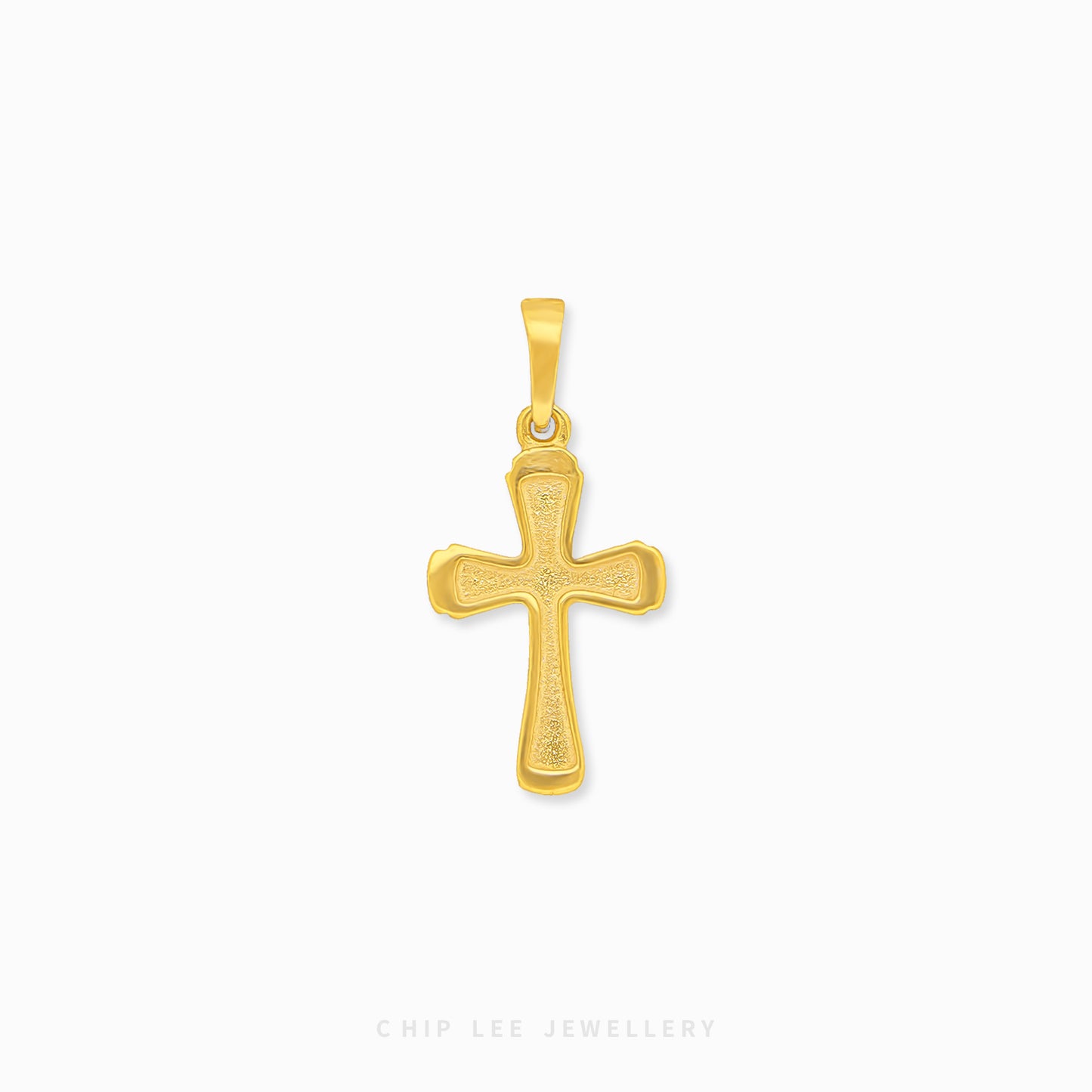 916 gold cross pendant with intricate details and a polish finish. Hallmarked in Singapore for certified purity and authenticity.