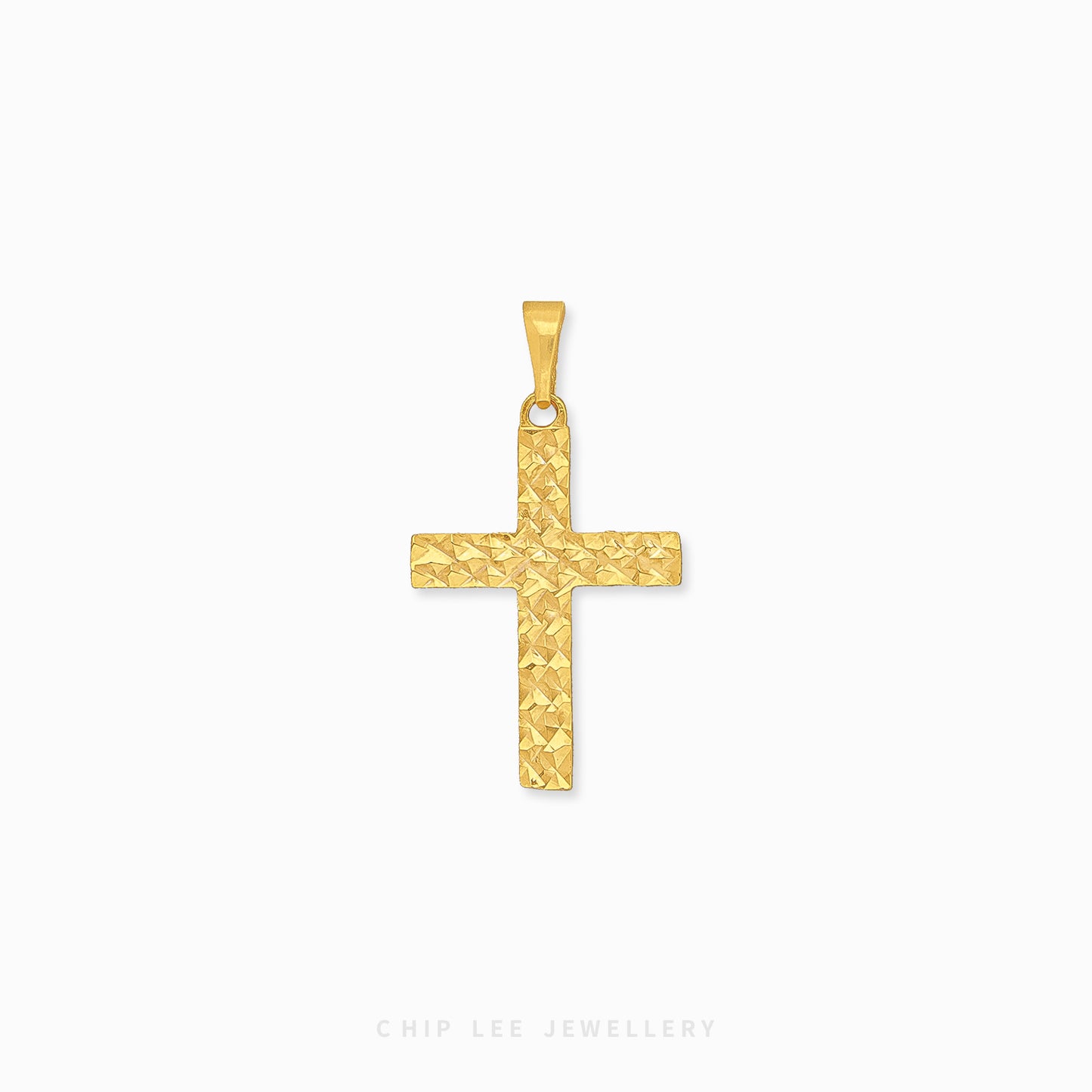 916 gold cross pendant with intricate details and a polish finish. Hallmarked in Singapore for certified purity and authenticity.