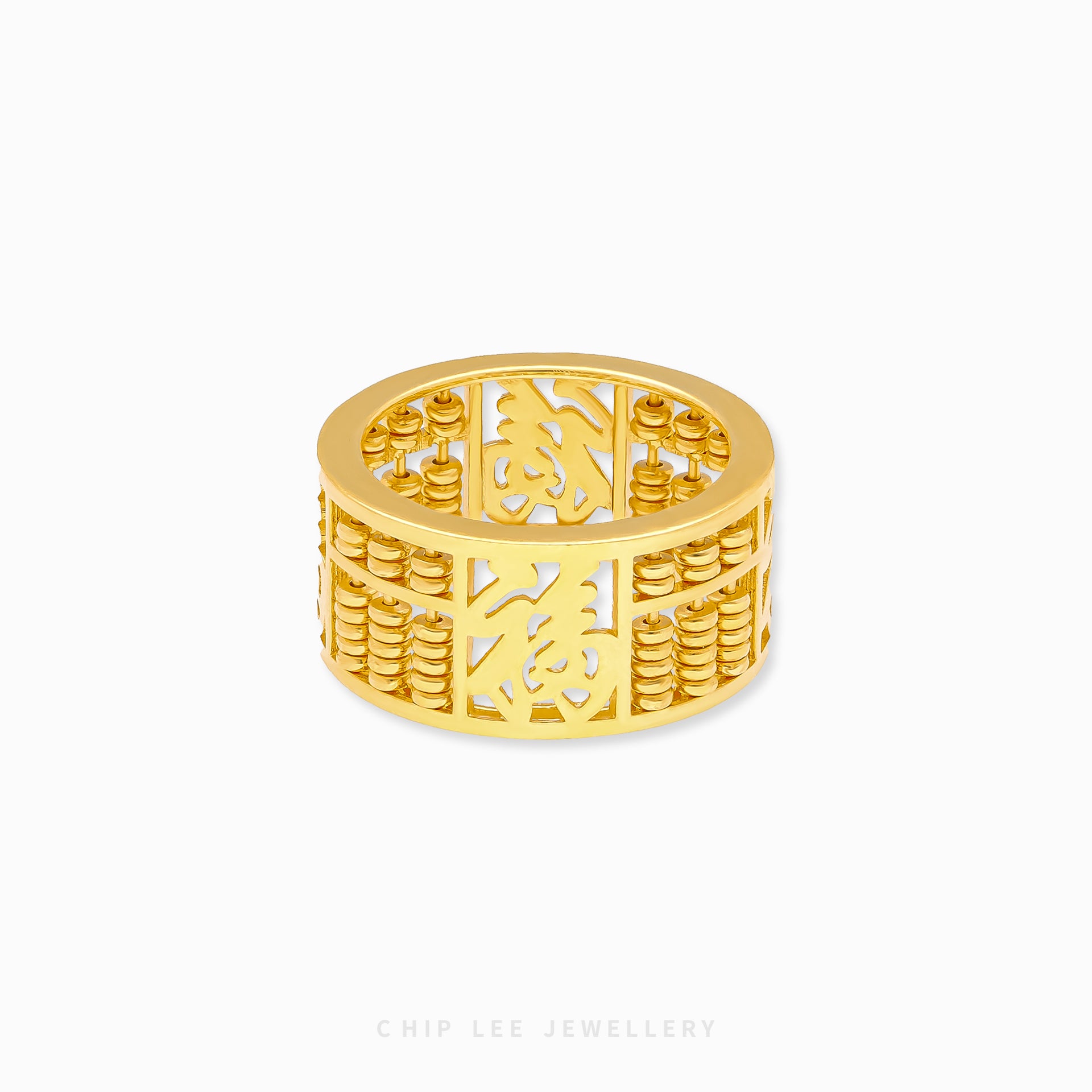 916 gold Traditional Abacus Ring symbolising prosperity, precision and Chinese heritage with textured abacus bead detailing.