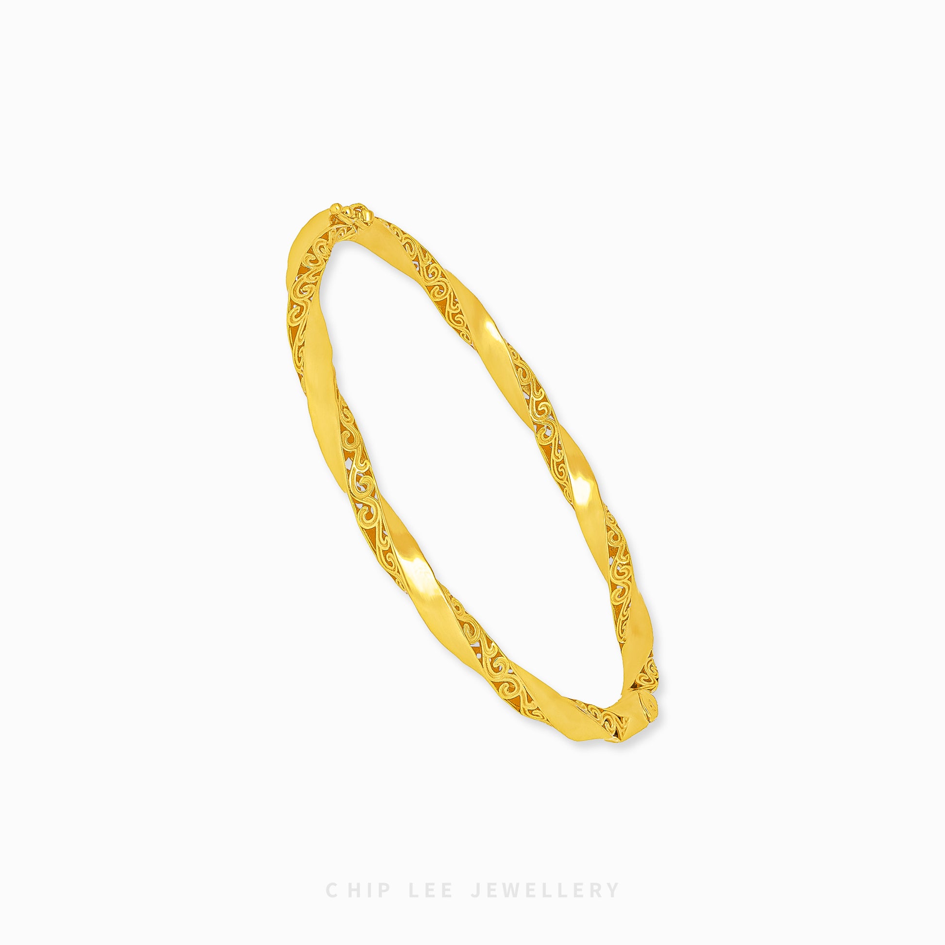 Traditional Twisted Bangle by Chip Lee Jewellery Singapore, 916/22K gold, classic twisted design, timeless craftsmanship, elegant texture, versatile accessory.