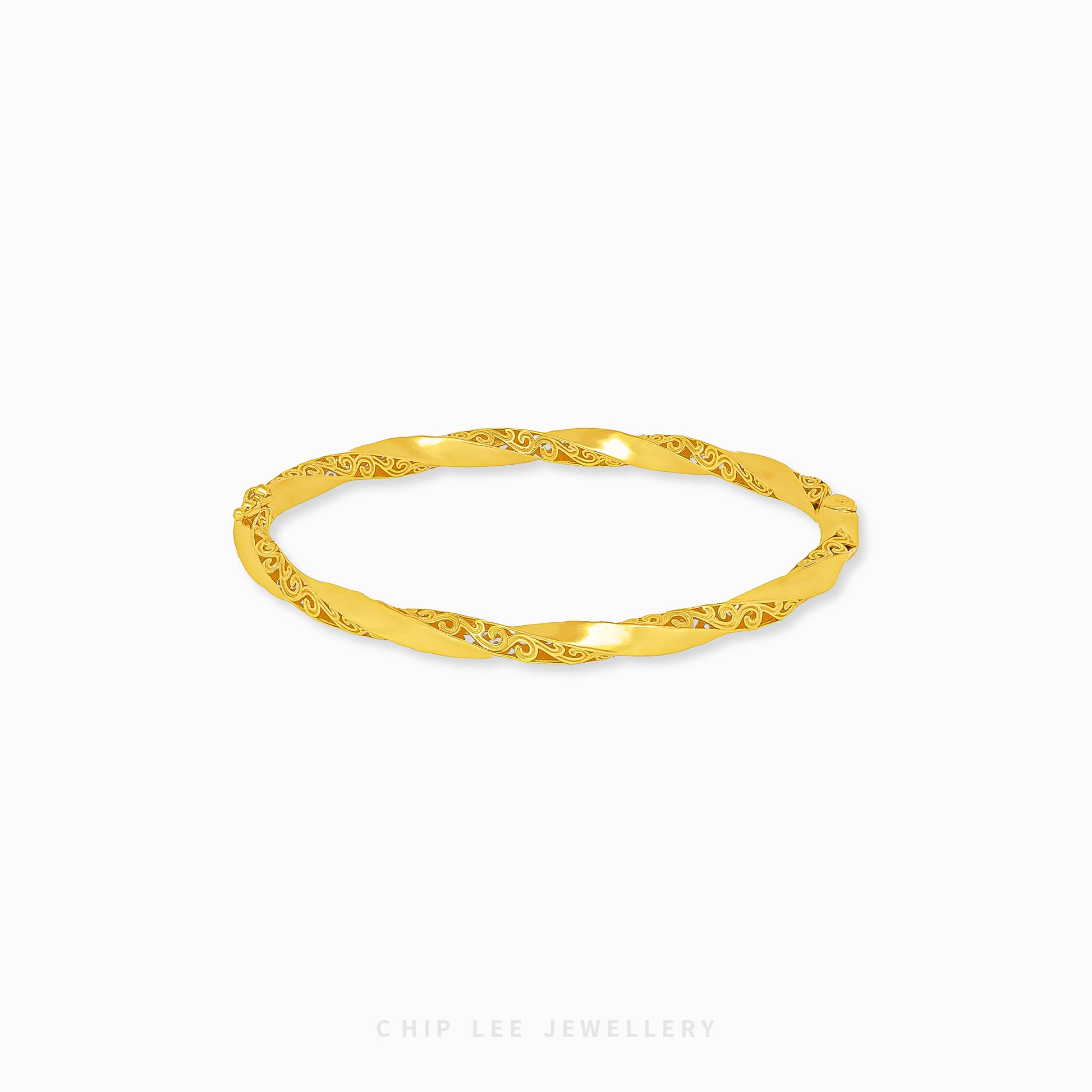 Traditional Twisted Bangle by Chip Lee Jewellery Singapore, 916/22K gold, classic twisted design, timeless craftsmanship, elegant texture, versatile accessory.