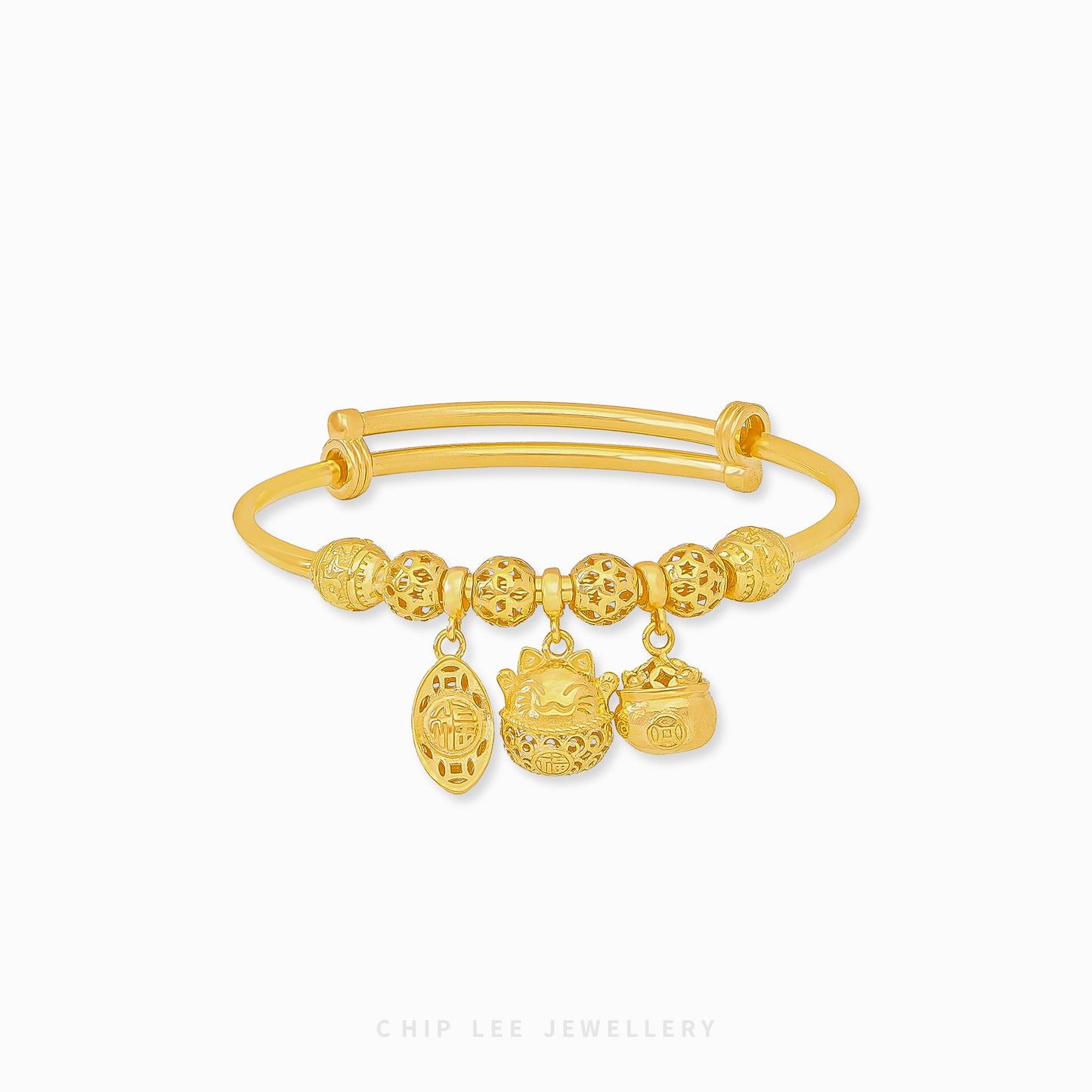Triple Prosperity Baby Bangle in 916 gold by Chip Lee Jewellery, an elegant keepsake symbolizing luck, heritage and graceful charm for your child.
