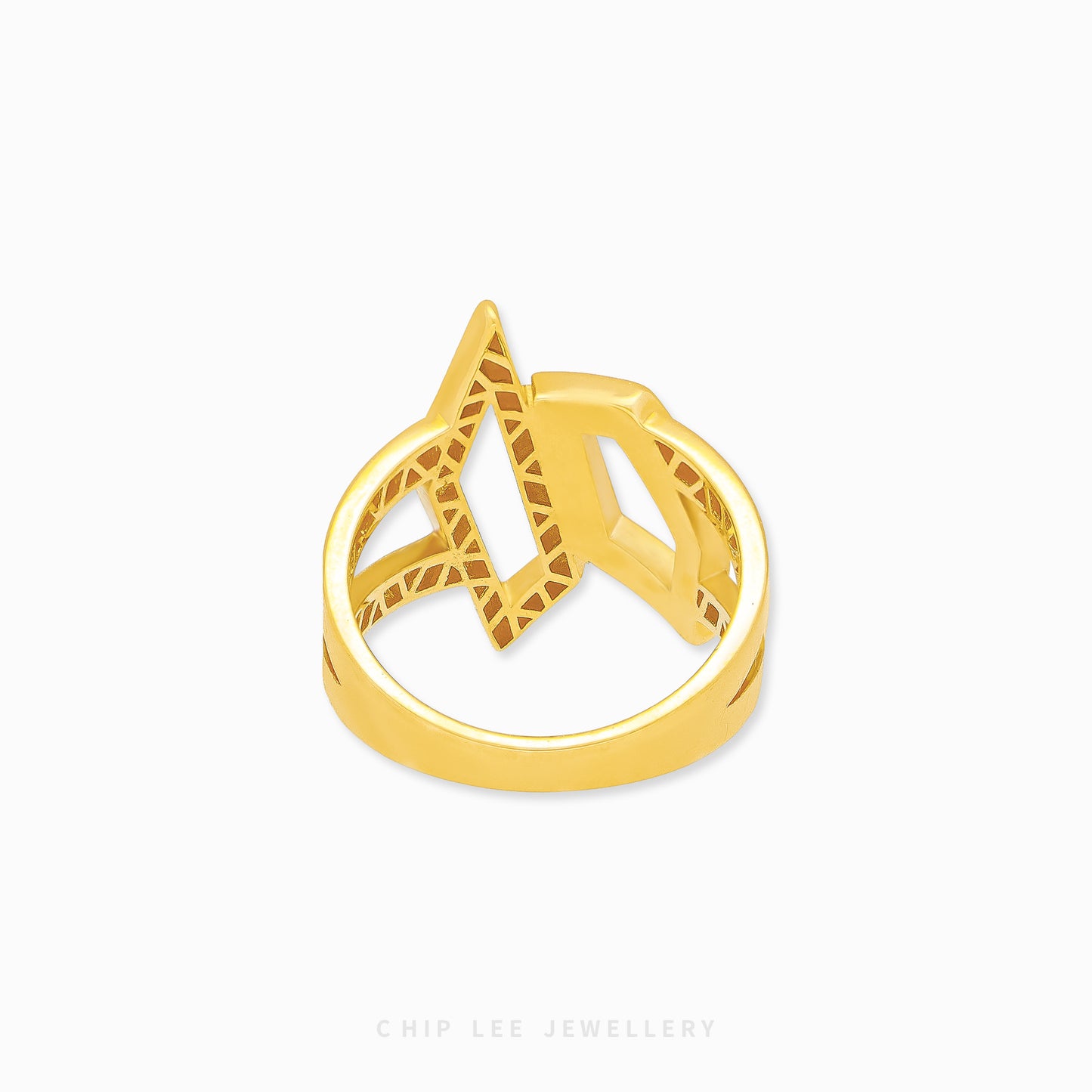Solid 916 gold Turquoise White Enameled Shards Ring with geometric design, hallmarked by Singapore Assay Office for certified purity and authenticity.