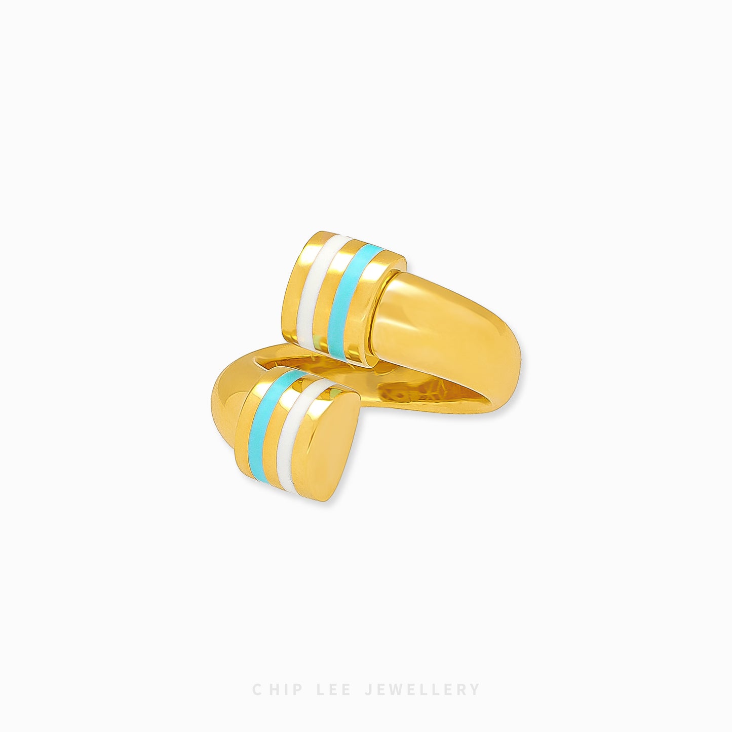916 gold Turquoise & White Enameled Open Ring, hallmarked in Singapore for certified purity and authenticity.