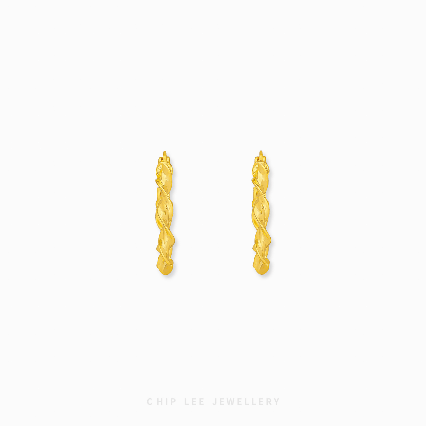 Chip Lee Jewellery Singapore Twisted Hoop Earrings 916 Gold for women. Textured gold hoops online. Modern, elegant, daily wear accessory.