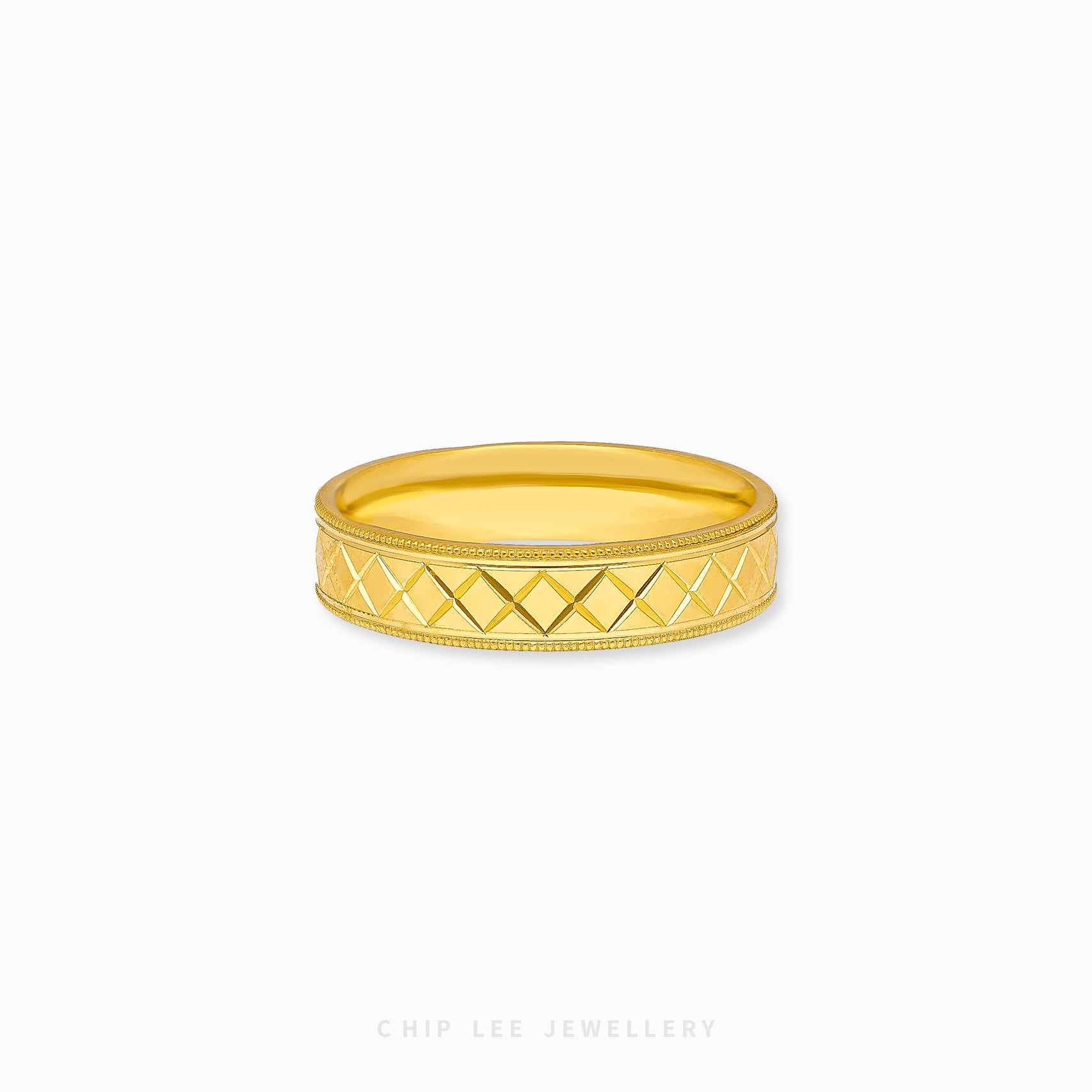 X Hatch Carved Ring in 916 gold with cross-hatch carved texture band by Chip Lee Jewellery Singapore