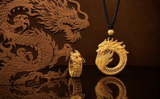 Elegant gold dragon jewellery pendant symbolising strength, prosperity, and protection