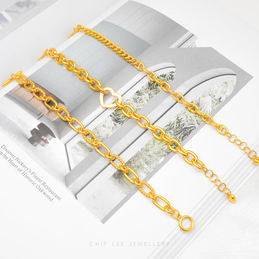 999 Pure Gold Mixed Link Chain Bracelet