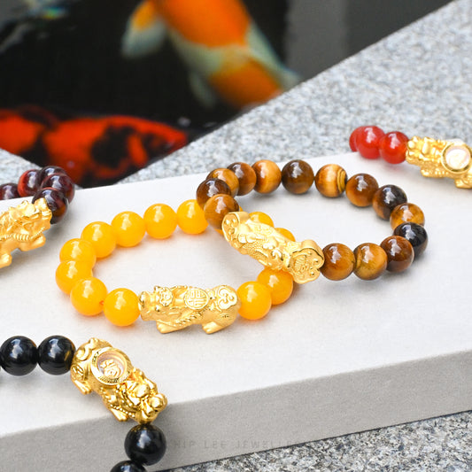 999 Pure Gold Yellow Agate Pixiu Bracelet