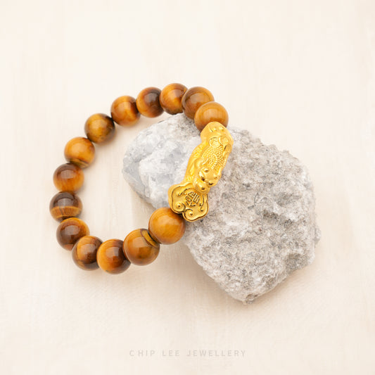 999 Pure Gold Yellow Tiger Eye Pixiu Bracelet