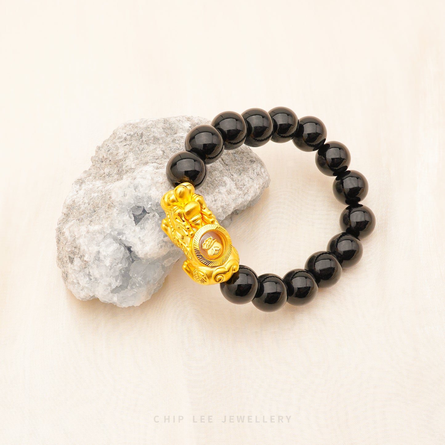 999 Pure Gold Black Agate Pixiu Bracelet