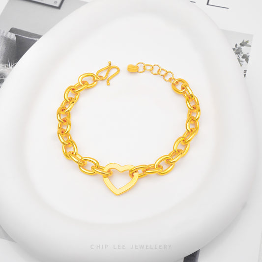 999 Pure Gold Hollow Heart Bracelet