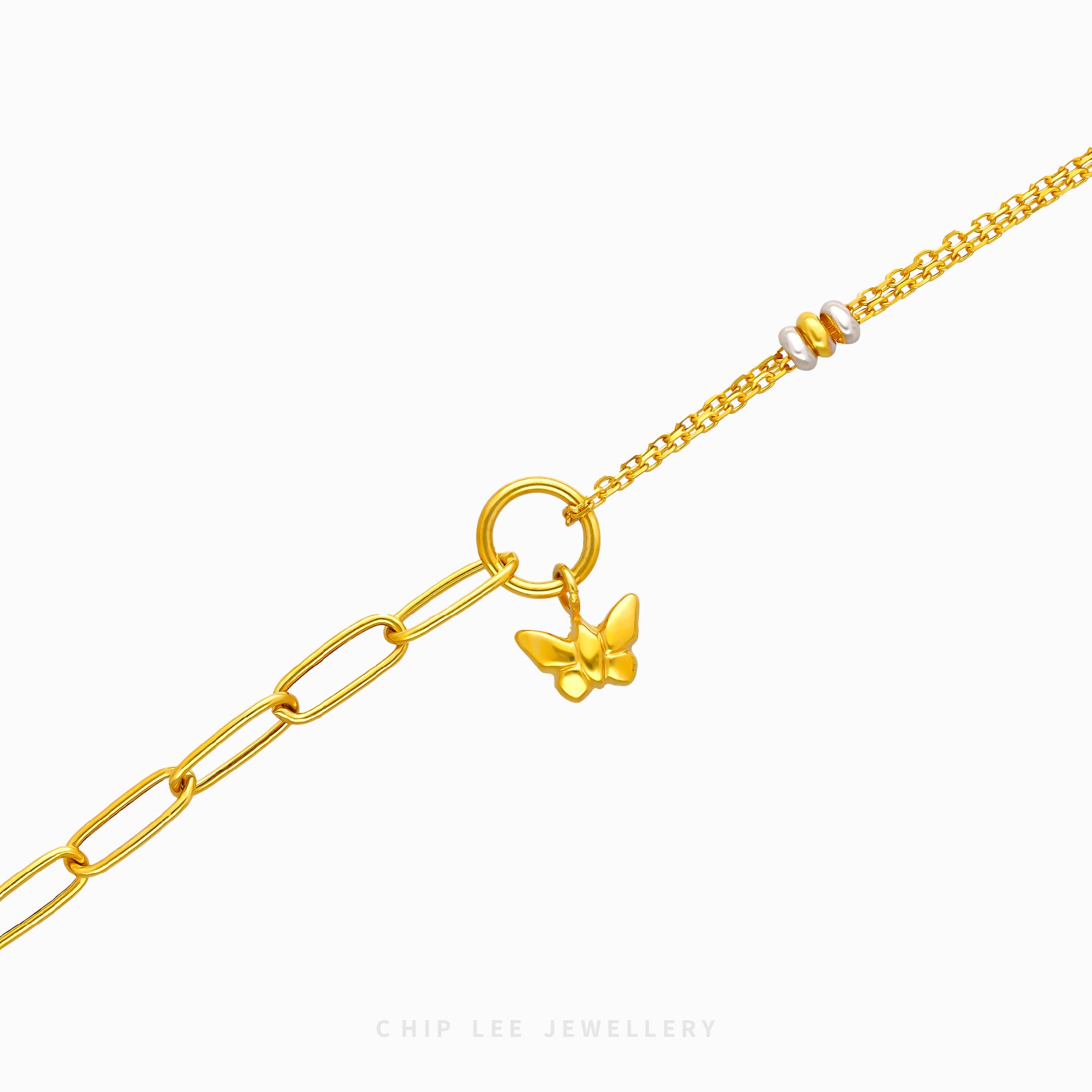 Duo Tone Butterfly Charm Mixed Chain Bracelet - Chip Lee Jewellery