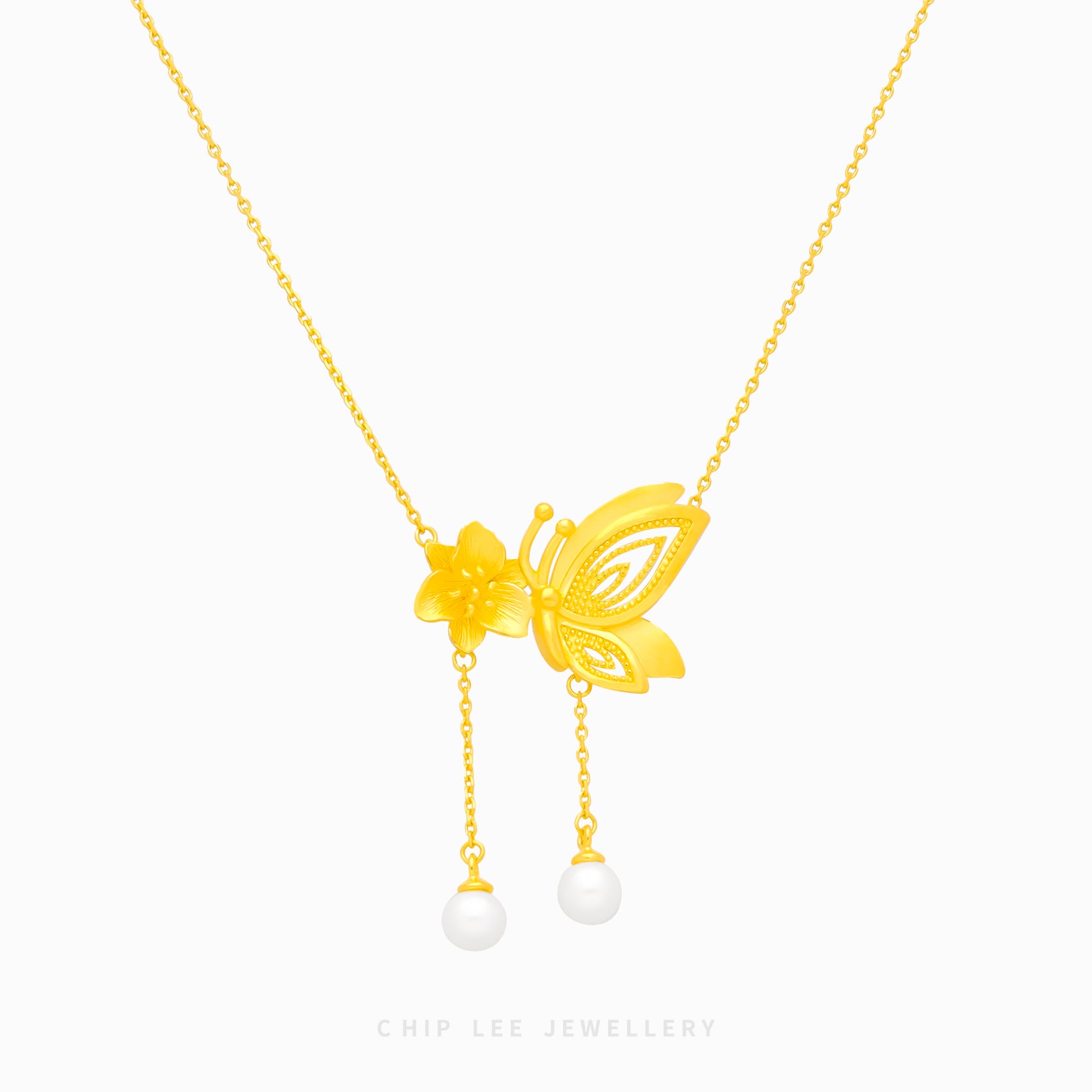 999 Dainty Floral Butterfly Pearl Necklace - Chip Lee Jewellery