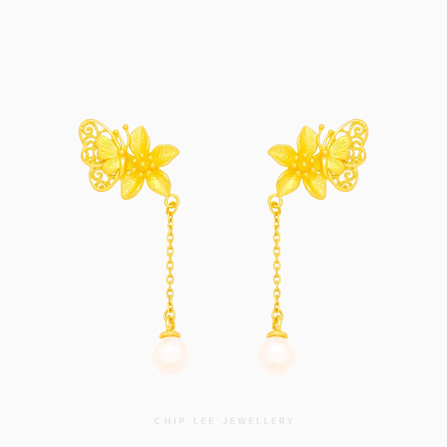 999 Floral Butterfly Pearl Earring - Chip Lee Jewellery