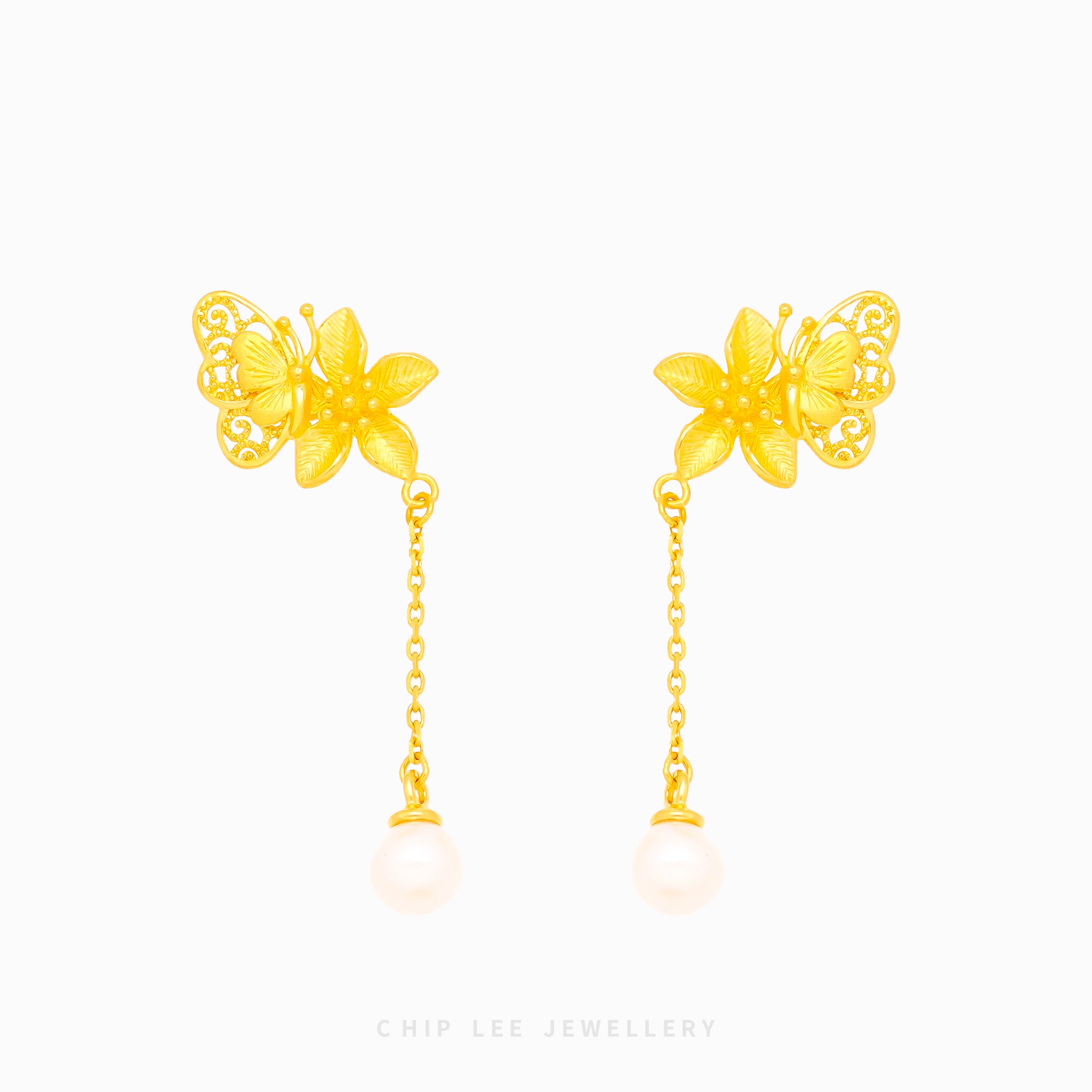 999 Floral Butterfly Pearl Earring - Chip Lee Jewellery