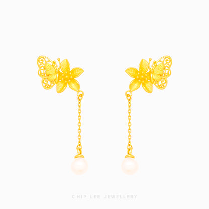 999 Floral Butterfly Pearl Earring - Chip Lee Jewellery