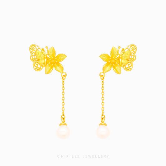 999 Floral Butterfly Pearl Earring