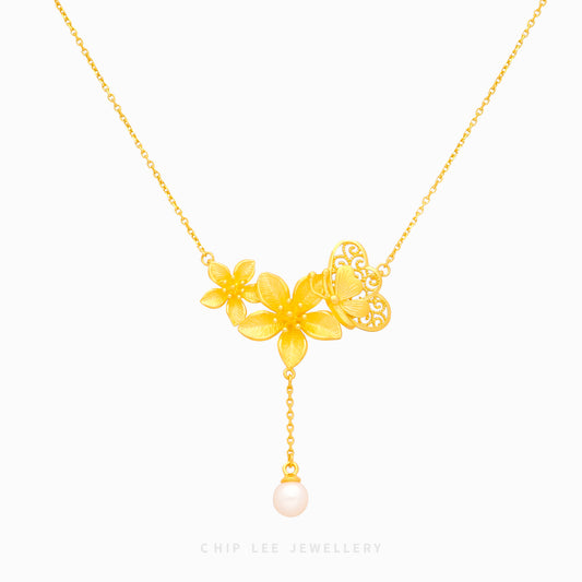 999 Floral Butterfly Pearl Necklace